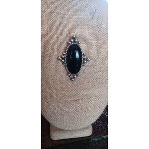 Vintage 90's Premiere Designs large Onyx and silver pendant brooch